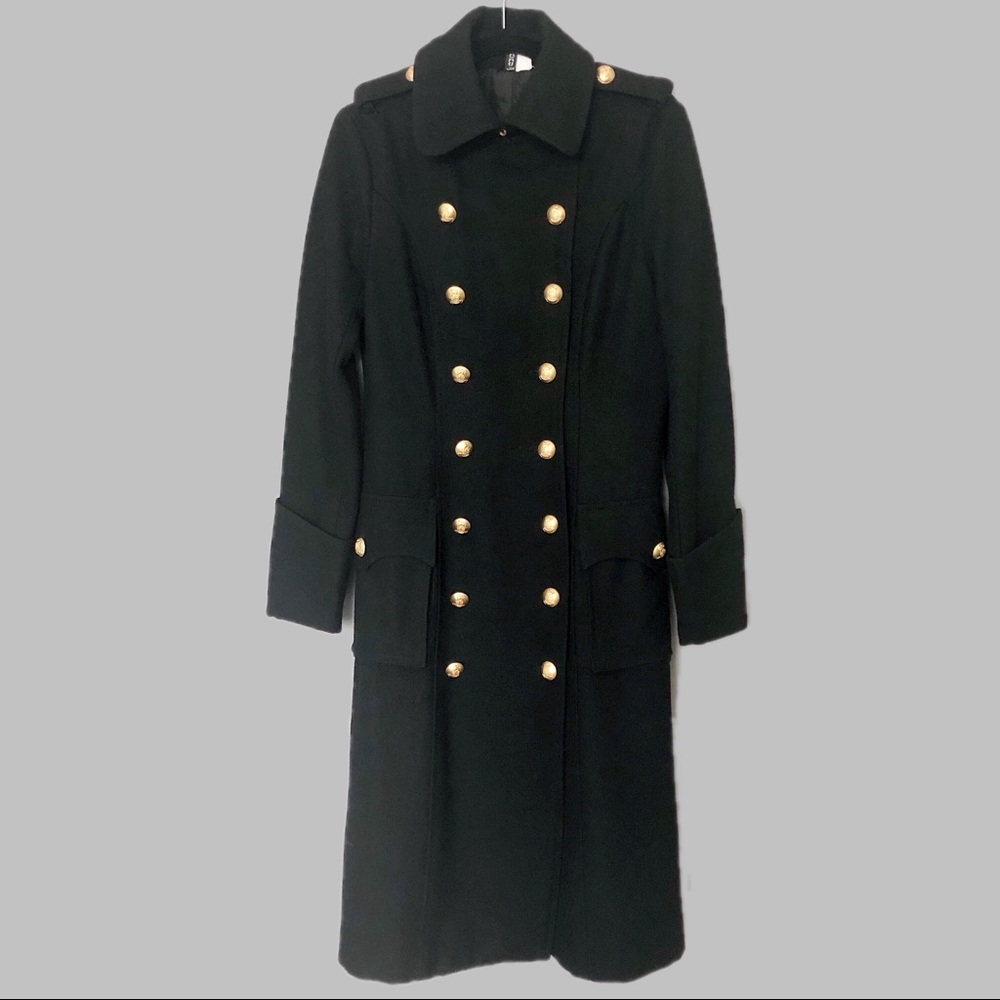 Divided by H&M Black Wool Trench with Gold Buttons